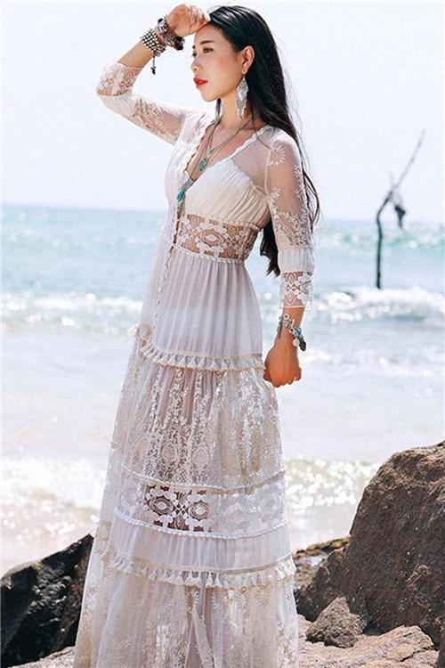 Bohemian Lace Paneled Chiffon Dress