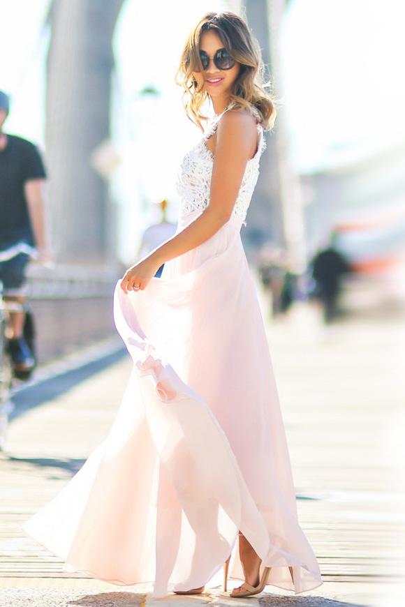 Women Summer Lace Long Dress Party Dress Chiffon Evening Dress