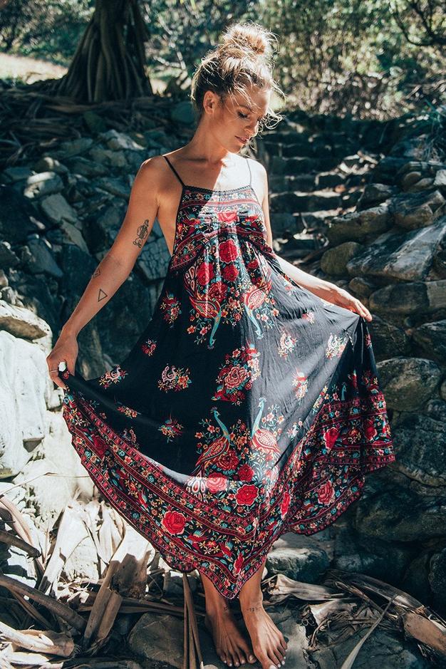 Backless Bohemian Maxi Dress