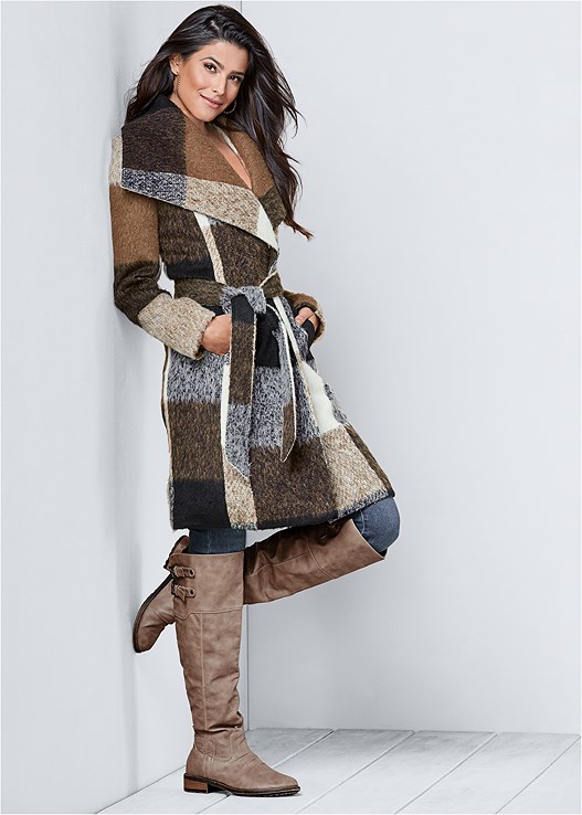 BELTED PLAID COAT