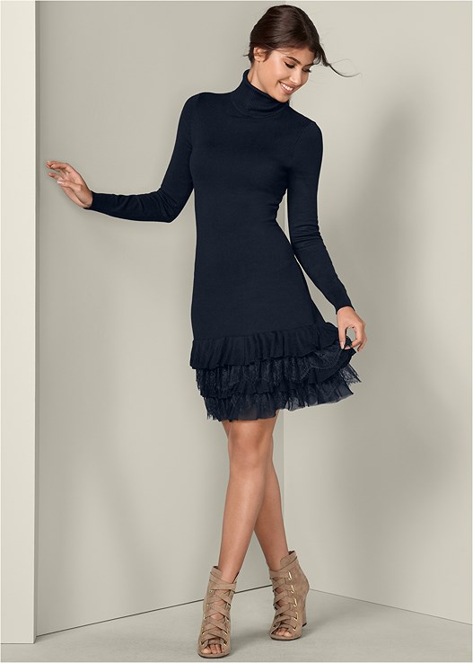 RUFFLE HEM SWEATER DRESS