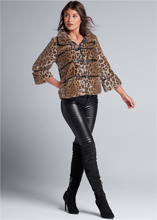 FAUX FUR LEOPARD PRINT COAT