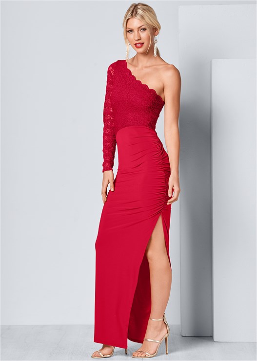 ONE SHOULDER LONG DRESS RED