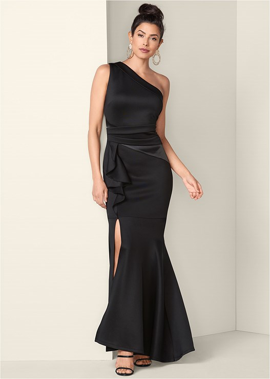 BLACK ONE SHOULDER LONG DRESS