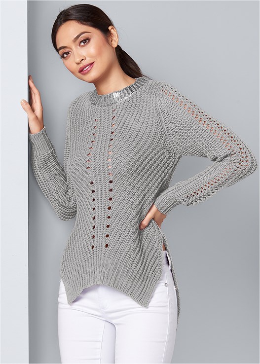 GREY SIDE SLIT SWEATER