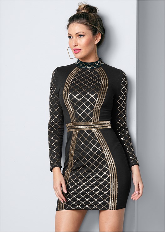 Black and Gold SEQUIN BODYCON DRESS