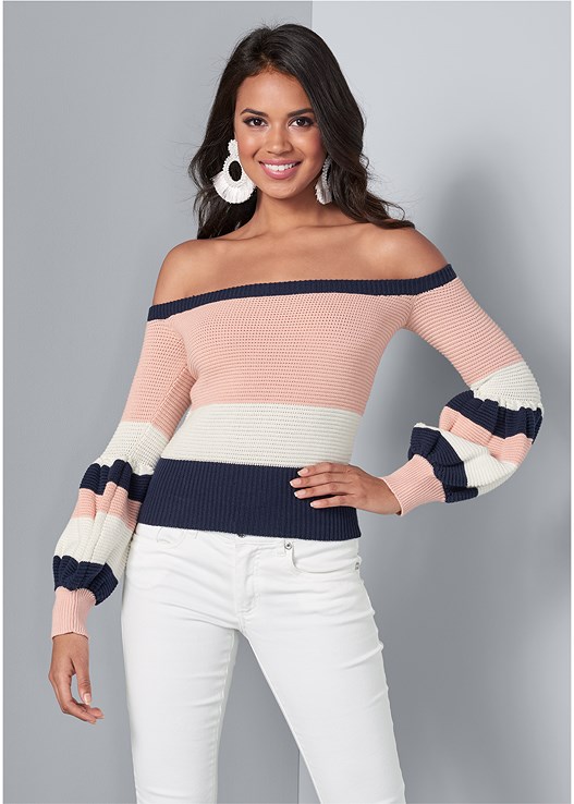 NAVY MULTI OFF SHOULDER SWEATER