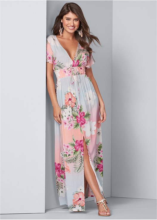LIGHT PINK FLORAL MAXI DRESS
