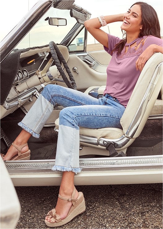 LILAC CROCHET DETAIL CUT OUT TOP