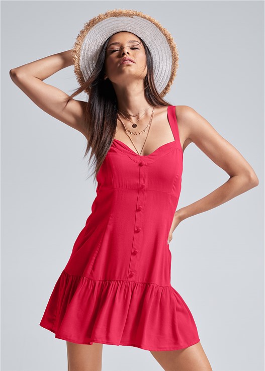 RED TIERED MINI DRESS