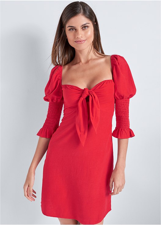 PUFF SLEEVE LINEN DRESS