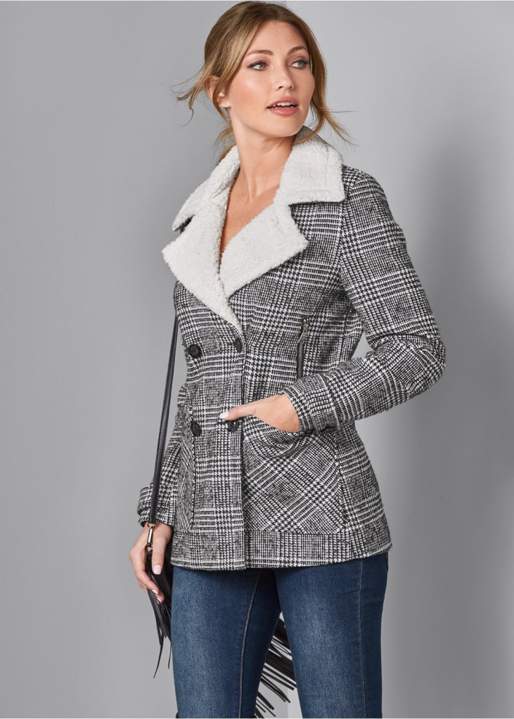 FAUX SHEARLING TRIM COAT