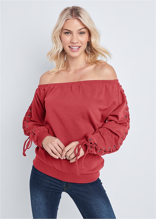 LACE UP SLEEVE SWEATSHIRT