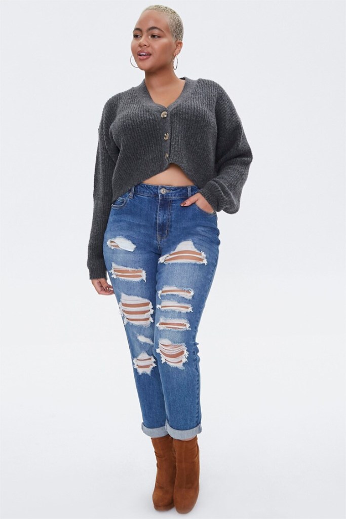 PLUS SIZE CROPPED CARDIGAN