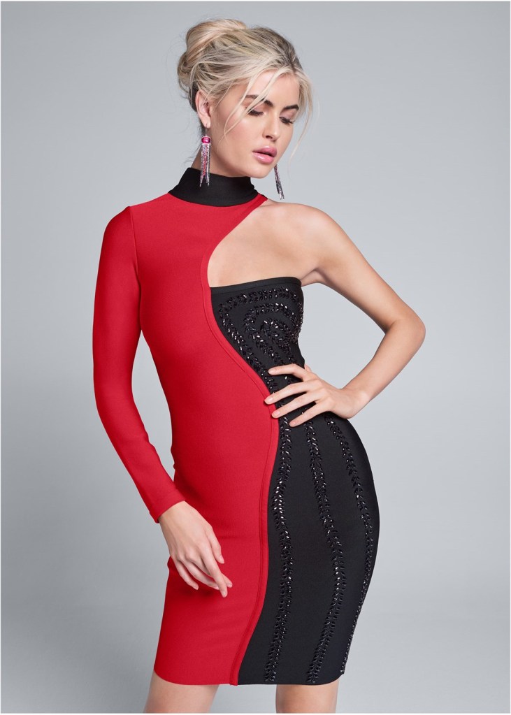 COLOR BLOCKED BANDAGE DRESS