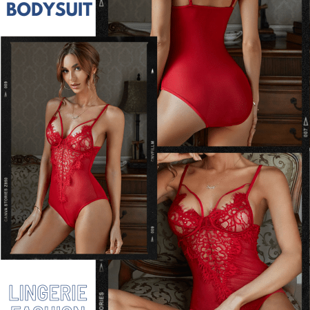 MESH FLORAL LACE HARNESS TEDDY BODYSUIT