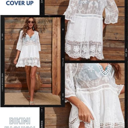 CONTRAST LACE PLUNGING COVER UP