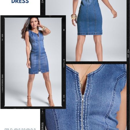 ZIP DETAIL DENIM DRESS
