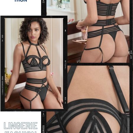 STRIPED BRA GARTER AND THONG