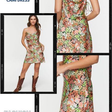 FLORAL COWL DRAWSTRING CAMI DRESS