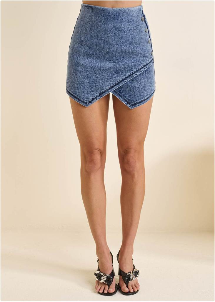 HIGH-WAIST DENIM SKORT