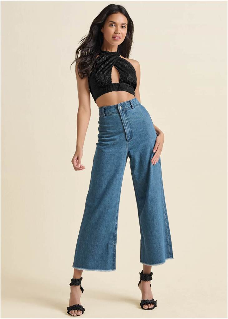 SEQUIN HALTER CROP TOP